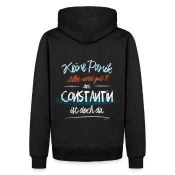 Constantin - Keine Panik. Alles wird gut - Männer Premium Bio Hoodie - Schwarz - Hinten - Nico (187cm)
