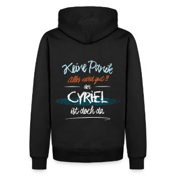 Cyriel - Keine Panik. Alles wird gut - Männer Premium Bio Hoodie - Schwarz - Hinten - Nico (187cm)