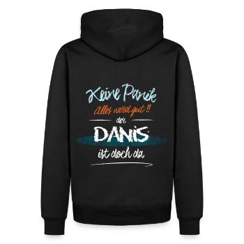 Danis - Keine Panik. Alles wird gut - Männer Premium Bio Hoodie - Schwarz - Hinten - Nico (187cm)