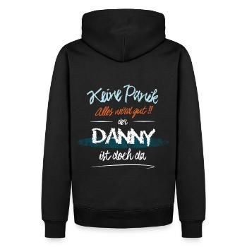 Danny - Keine Panik. Alles wird gut - Männer Premium Bio Hoodie - Schwarz - Hinten - Nico (187cm)