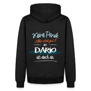 Dario - Keine Panik. Alles wird gut - Männer Premium Bio Hoodie - Schwarz - Hinten - Nico (187cm)