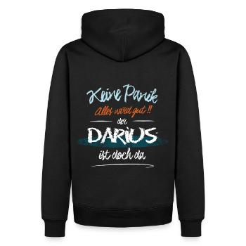 Darius - Keine Panik. Alles wird gut - Männer Premium Bio Hoodie - Schwarz - Hinten - Nico (187cm)