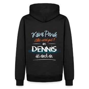 Dennis - Keine Panik. Alles wird gut - Männer Premium Bio Hoodie - Schwarz - Hinten - Nico (187cm)
