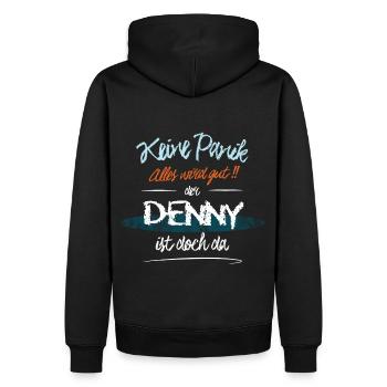 Denny - Keine Panik. Alles wird gut - Männer Premium Bio Hoodie - Schwarz - Hinten - Nico (187cm)