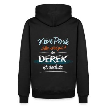 Derek - Keine Panik. Alles wird gut - Männer Premium Bio Hoodie - Schwarz - Hinten - Nico (187cm)