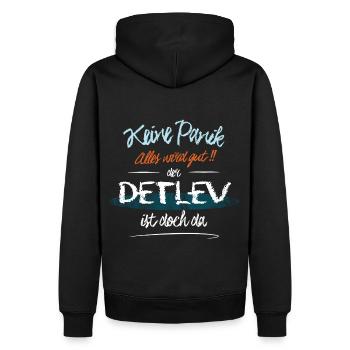Detlev - Keine Panik. Alles wird gut - Männer Premium Bio Hoodie - Schwarz - Hinten - Nico (187cm)