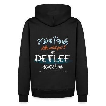 Detlef - Keine Panik. Alles wird gut - Männer Premium Bio Hoodie - Schwarz - Hinten - Nico (187cm)