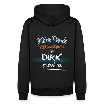 Dirk - Keine Panik. Alles wird gut - Männer Premium Bio Hoodie - Schwarz - Hinten - Nico (187cm)
