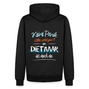Dietmar - Keine Panik. Alles wird gut - Männer Premium Bio Hoodie - Schwarz - Hinten - Nico (187cm)