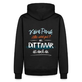 Dittmar - Keine Panik. Alles wird gut - Männer Premium Bio Hoodie - Schwarz - Hinten - Nico (187cm)