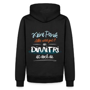 Dimitri - Keine Panik. Alles wird gut - Männer Premium Bio Hoodie - Schwarz - Hinten - Nico (187cm)