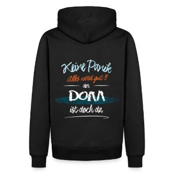 Dom - Keine Panik. Alles wird gut - Männer Premium Bio Hoodie - Schwarz - Hinten - Nico (187cm)