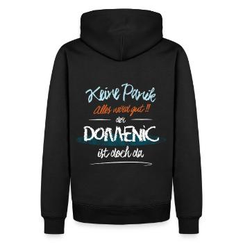 Domenic - Keine Panik. Alles wird gut - Männer Premium Bio Hoodie - Schwarz - Hinten - Nico (187cm)