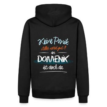 Domenik - Keine Panik. Alles wird gut - Männer Premium Bio Hoodie - Schwarz - Hinten - Nico (187cm)