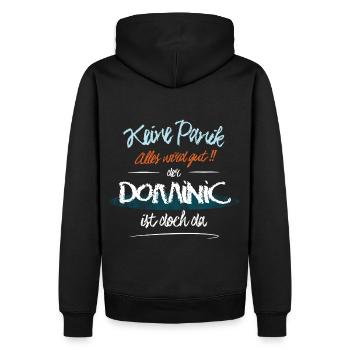 Dominic - Keine Panik. Alles wird gut - Männer Premium Bio Hoodie - Schwarz - Hinten - Nico (187cm)