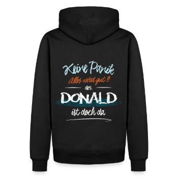 Donald - Keine Panik. Alles wird gut - Männer Premium Bio Hoodie - Schwarz - Hinten - Nico (187cm)