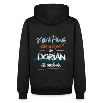 Dorian - Keine Panik. Alles wird gut - Männer Premium Bio Hoodie - Schwarz - Hinten - Nico (187cm)