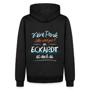 Eckardt - Keine Panik. Alles wird gut - Männer Premium Bio Hoodie - Schwarz - Hinten - Nico (187cm)
