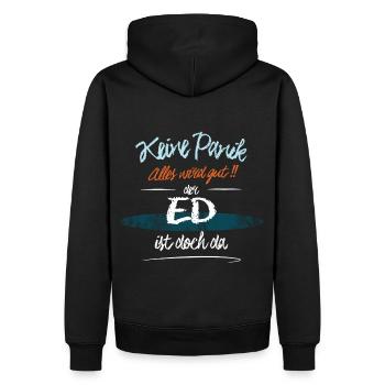 Ed - Keine Panik. Alles wird gut - Männer Premium Bio Hoodie - Schwarz - Hinten - Nico (187cm)