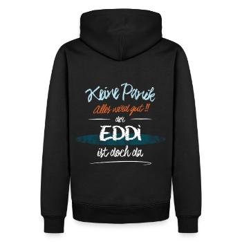 Eddi - Keine Panik. Alles wird gut - Männer Premium Bio Hoodie - Schwarz - Hinten - Nico (187cm)