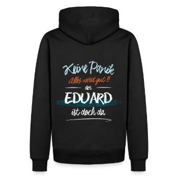 Eduard - Keine Panik. Alles wird gut - Männer Premium Bio Hoodie - Schwarz - Hinten - Nico (187cm)