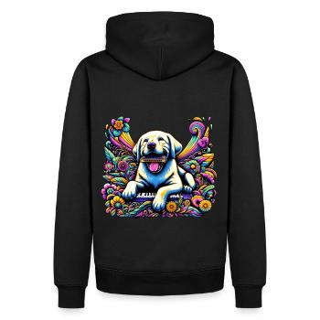 Labrador Harmonika Symphonie - Männer Premium Bio Hoodie - Schwarz - Hinten - Nico (187cm)