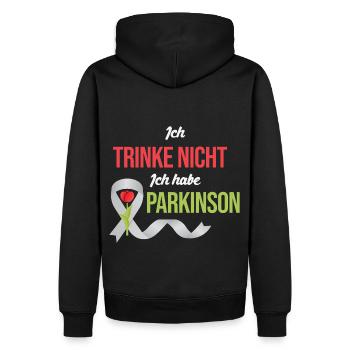 Ich trinke nicht Ich habe Parkinson - Männer Premium Bio Hoodie - Schwarz - Hinten - Nico (187cm)