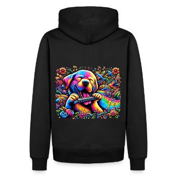 Harmoniehund: Mundharmonika-Vibes - Männer Premium Bio Hoodie - Schwarz - Hinten - Nico (187cm)