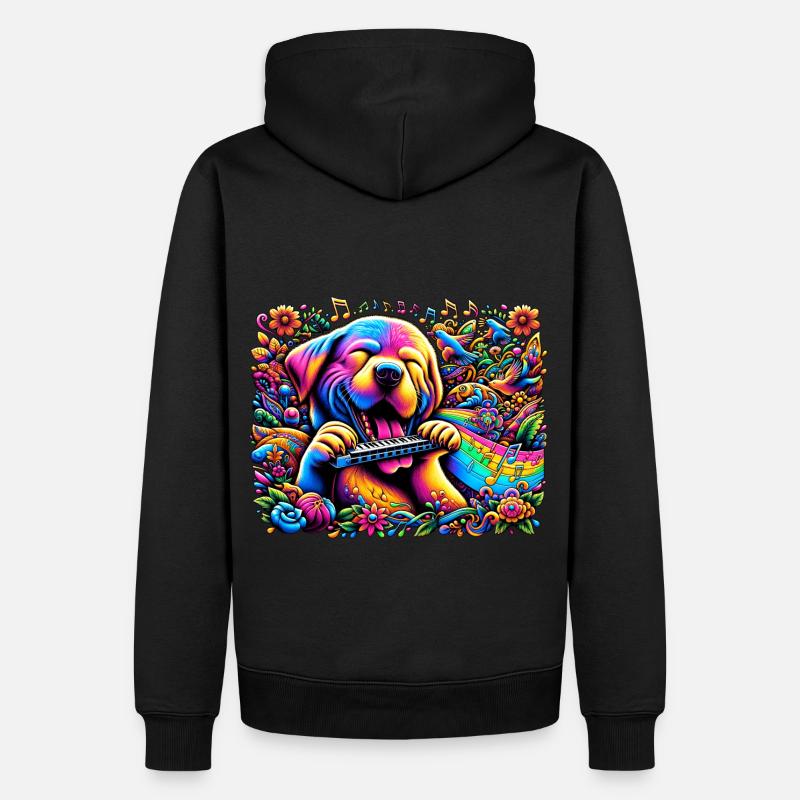 Chien d’harmonie : Vibrations d’harmonica - Sweat à capuche Premium bio Homme - noir