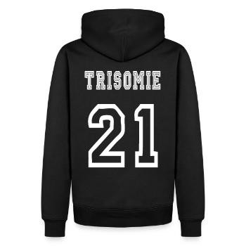 Trisomie 21 - Sweat à capuche Premium bio Homme - noir - Dos - Nico (187cm)