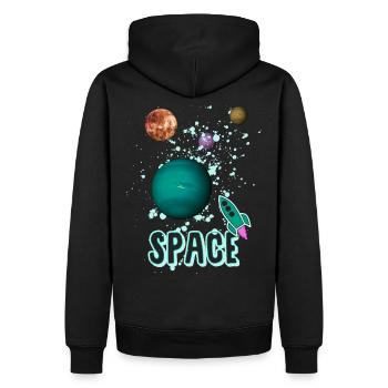 Espace - Fusée - Galaxie - Sweat à capuche Premium bio Homme - noir - Dos - Nico (187cm)