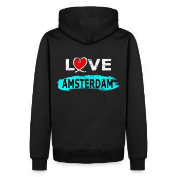 Amsterdam - Männer Premium Bio Hoodie - Schwarz - Hinten - Nico (187cm)
