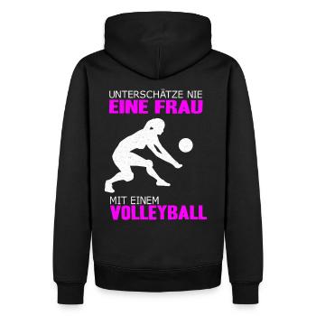 Unterschätze nie eine Frau Volleyball Sport Frauen - Männer Premium Bio Hoodie - Schwarz - Hinten - Nico (187cm)