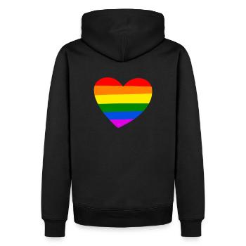 Rainbow, LGBT, amour, coeur, JGA, gay - Sweat à capuche Premium bio Homme - noir - Dos - Nico (187cm)