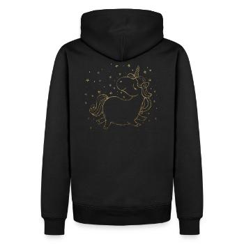 Einhorn, Unicorn, Einhörner, Pummelig, Gold - Männer Premium Bio Hoodie - Schwarz - Hinten - Nico (187cm)