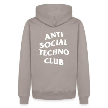 Anti Social Techno Club - Men’s Premium Organic Hoodie - taupe - Back - Nico (187cm)