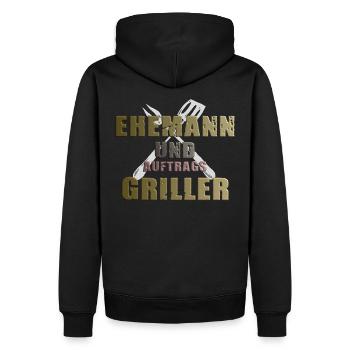 Grillshirt- Ehemann&Auftragsgriller Geschenk - Männer Premium Bio Hoodie - Schwarz - Hinten - Nico (187cm)