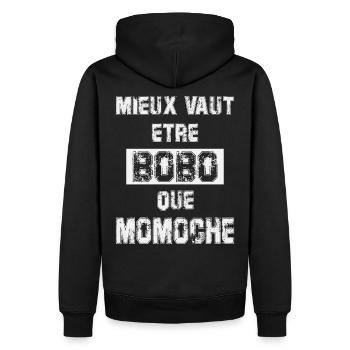 t-shirt humour, mieux veut être bobo que momoche - Sweat à capuche Premium bio Homme - noir - Dos - Nico (187cm)
