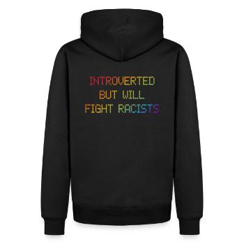 Introverti - mais combattra les racistes - Sweat à capuche Premium bio Homme - noir - Dos - Nico (187cm)