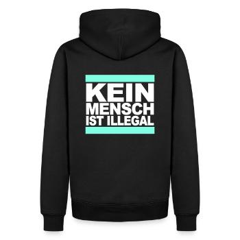 Kein Mensch ist illegal - Gegen Rechts - FCK NZS - Männer Premium Bio Hoodie - Schwarz - Hinten - Nico (187cm)