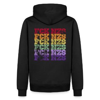 Gegen Nazis - FCK NZS - Gegen Rechts - Vintage - Männer Premium Bio Hoodie - Schwarz - Hinten - Nico (187cm)