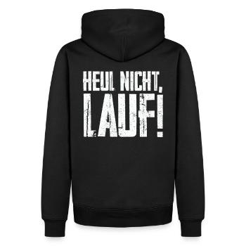 Tolles Shirt für Läufer: Heul nicht, Lauf! - Männer Premium Bio Hoodie - Schwarz - Hinten - Nico (187cm)