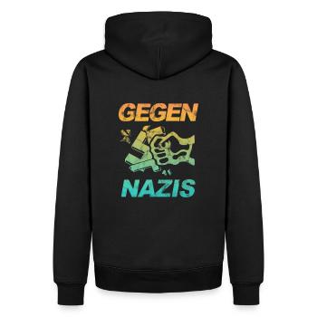 Contre les Nazis - FCK NZS - Contre la droite - Vintage - Sweat à capuche Premium bio Homme - noir - Dos - Nico (187cm)