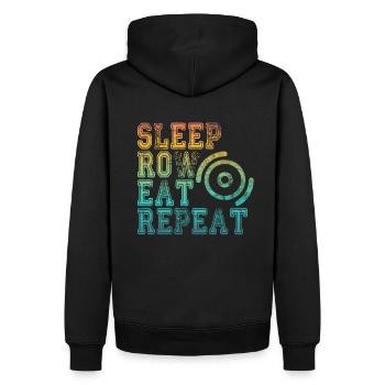 Für Ruderer: SLEEP, ROW, EAT, REPEAT - Männer Premium Bio Hoodie - Schwarz - Hinten - Nico (187cm)