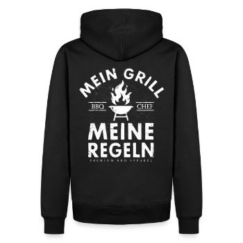 MEIN GRILL MEINE REGELN BBQ CHEF KOCH GRILLMEISTER - Männer Premium Bio Hoodie - Schwarz - Hinten - Nico (187cm)