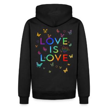L’amour, c’est l’amour ! Déclaration Gay Pride LGBTQI+ - Sweat à capuche Premium bio Homme - noir - Dos - Nico (187cm)