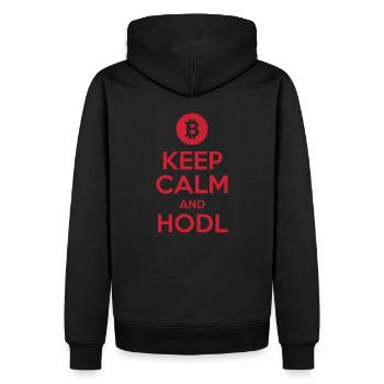 Keep Calm and HODL - Bitcoin, Cryptos, Hodlers - Sweat à capuche Premium bio Homme - noir - Dos - Nico (187cm)