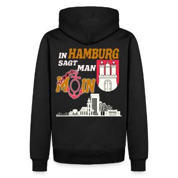 In Hamburg sagt man Moin,Für stolze Hamburger - Männer Premium Bio Hoodie - Schwarz - Hinten - Nico (187cm)