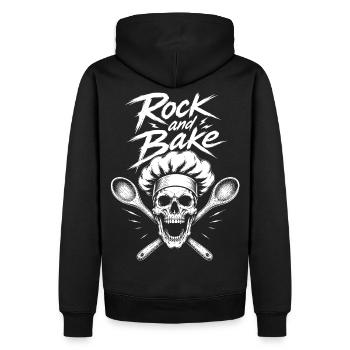 Rock and Bake Skull Motif - Men’s Premium Organic Hoodie - black - Back - Nico (187cm)