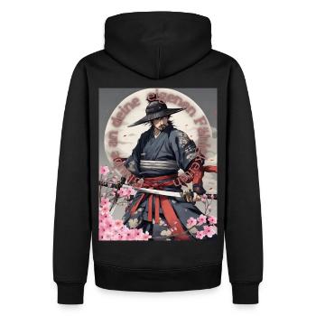 Samurai Krieger Schwertkämpfer Kirchblüten - Männer Premium Bio Hoodie - Schwarz - Hinten - Nico (187cm)
